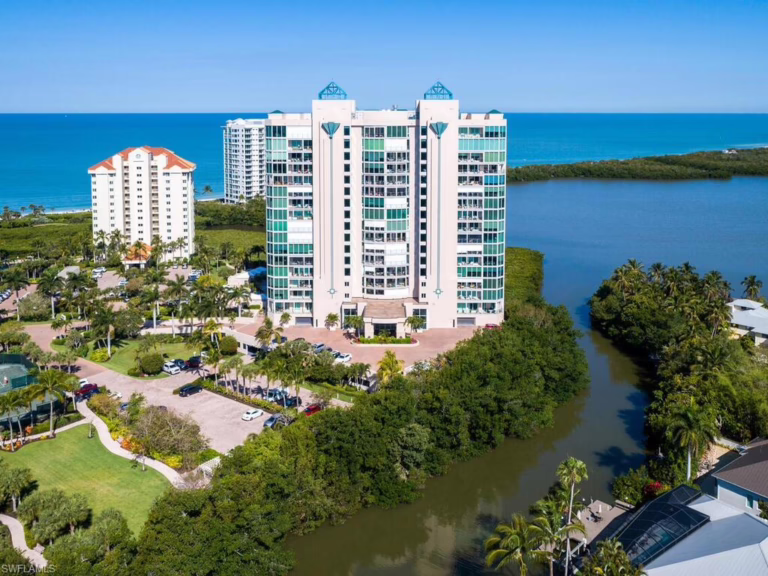 Drone photo of Baypointe at Naples Cay condominiums in Naples, Florida
