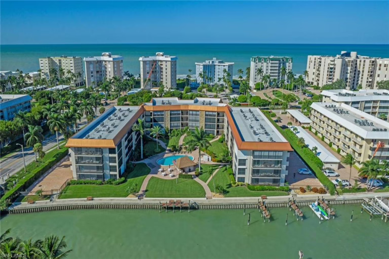 Drone photo of Bordeaux Club condominiums in Naples, Florida