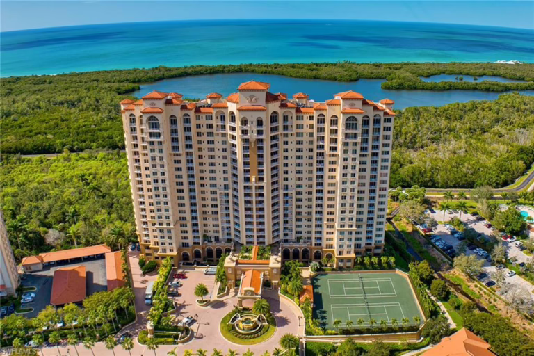 Drone photo of Cap Ferrat condominiums in Naples, Florida