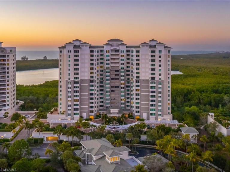 Drone photo of Grande Excelsior condominiums in Naples, Florida