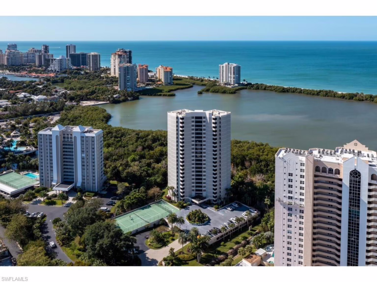 Drone photo of Heron at Pelican Bay condominiums in Naples, Florida