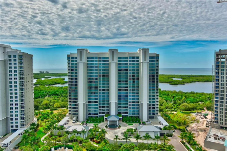 Drone photo of Kalea Bay Tower 200 condominiums in Naples, Florida