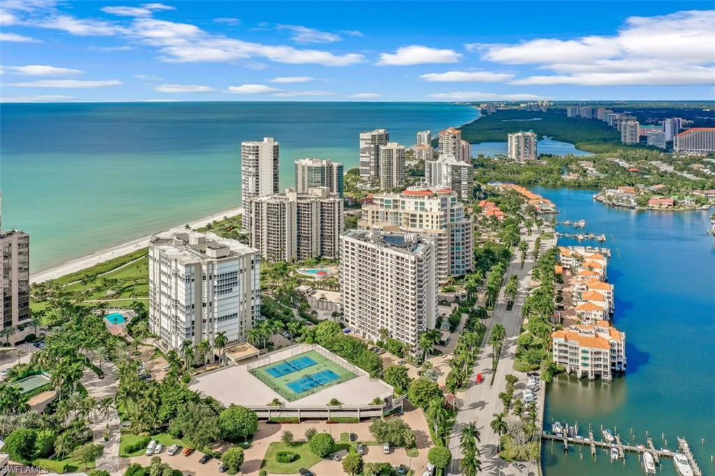 Drone photo of Monaco Beach Club condominiums in Naples, Florida