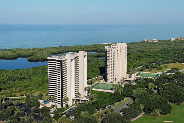 Drone photo of St Pierre condominiums in Naples, Florida