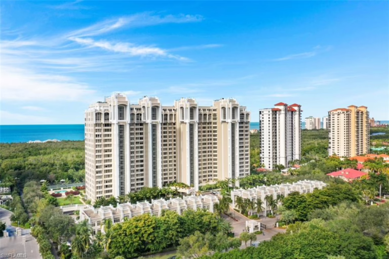 Drone photo of St Raphael condominiums in Naples, Florida