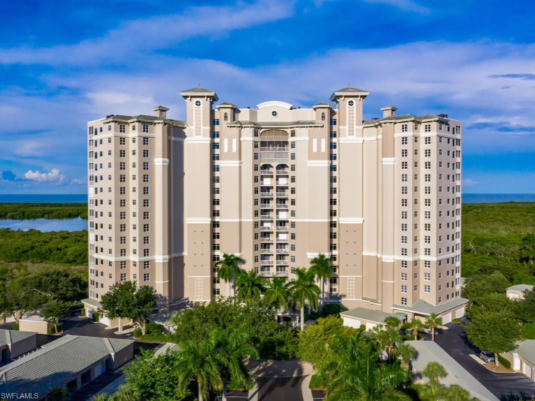 Drone photo of Tower Point waterfront condos in Naples, FL